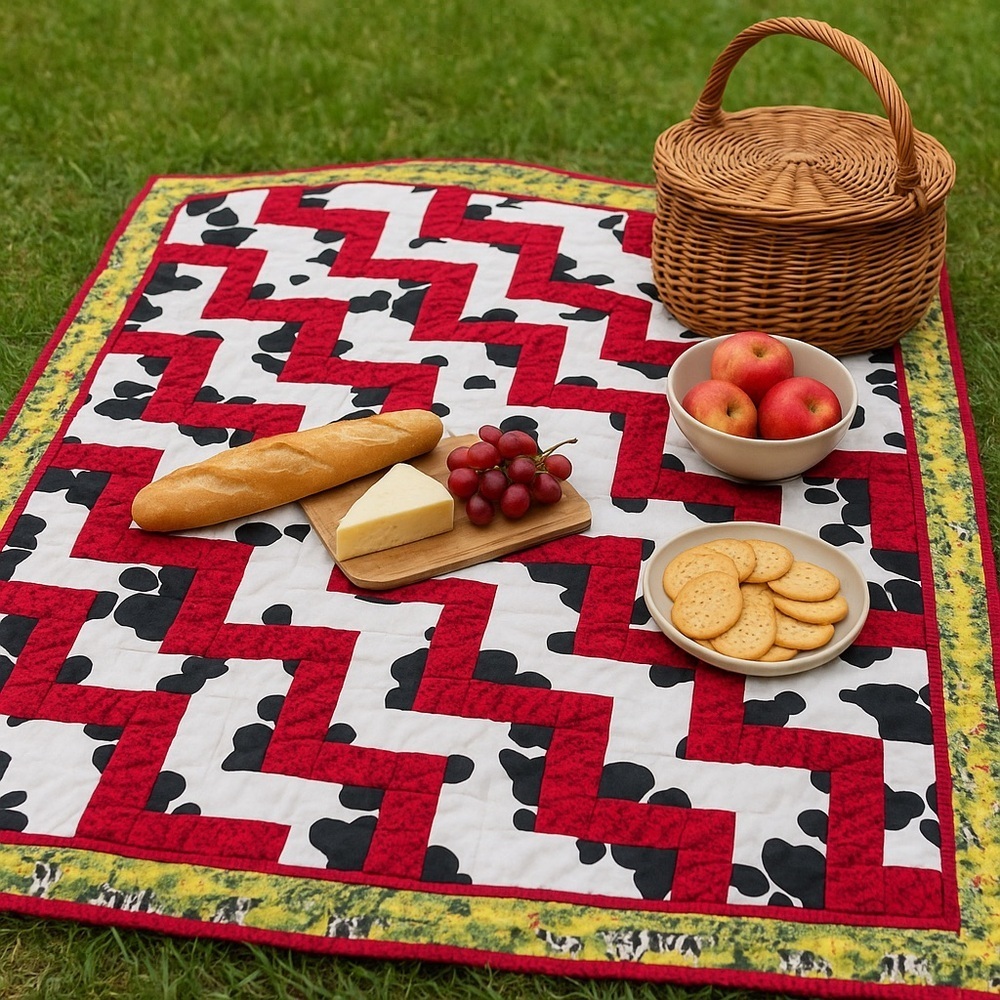 Handmade Cow Print Patchwork Quilt Throw – Reversible – 42” x 52”